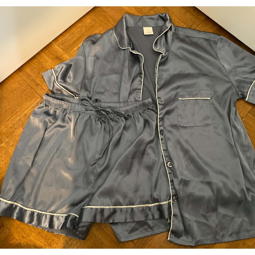 Blue Satin Top and Short Pajama Set, Size S/M
